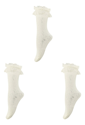 H, Calcetines Encaje Con Volantes For Mujer, 3 Pares