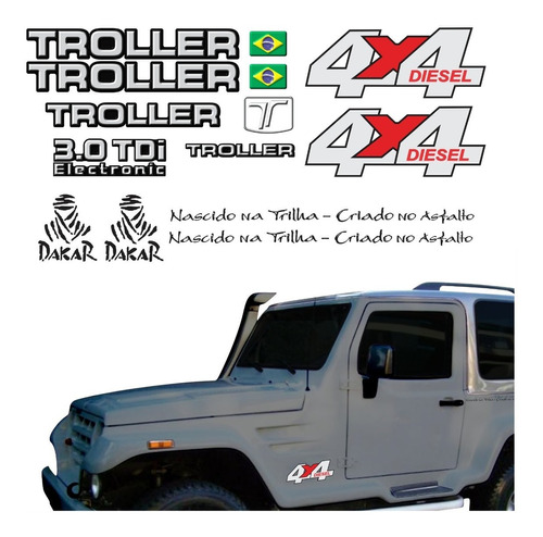 Kit Adesivos Compatível Troller 3.0 Tdi 4x4 Diesel 2007 R140 Cor PRATA