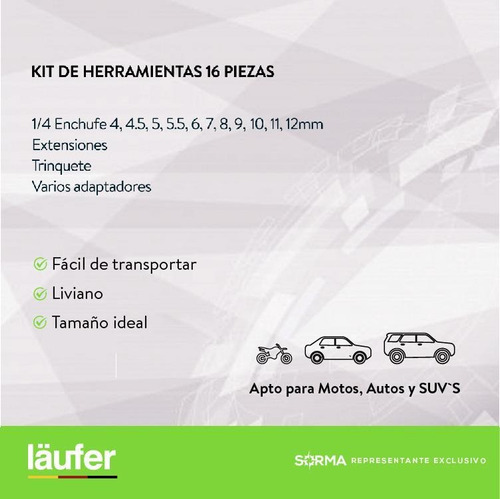 Imagen 4 de 9 de Juego De Llaves Tubo Laüfer X 16 Piezas Autos-motos