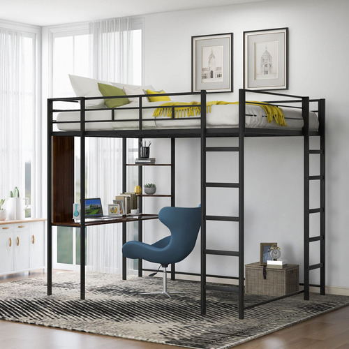 Cama Tipo Loft Metal Completo Alta Escritorio Estanteria