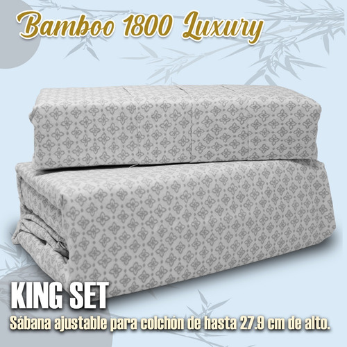 Imagen 5 de 5 de Juego Sábanas King Size 1800 6pzs Microfibra Bambu Blanco