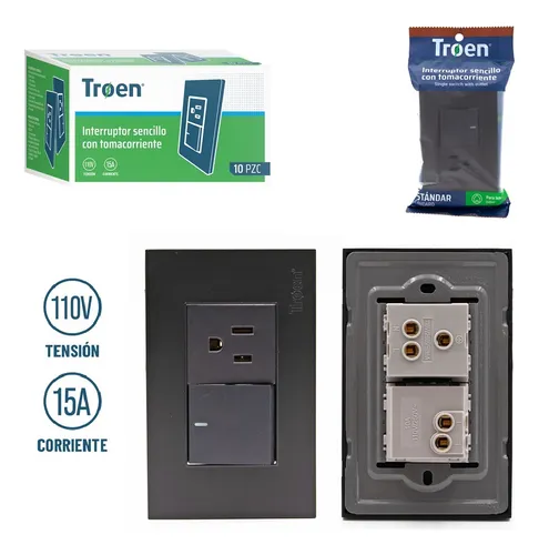 comprar Interruptor Apagador Y Toma Corriente De Lujo Negro Troen