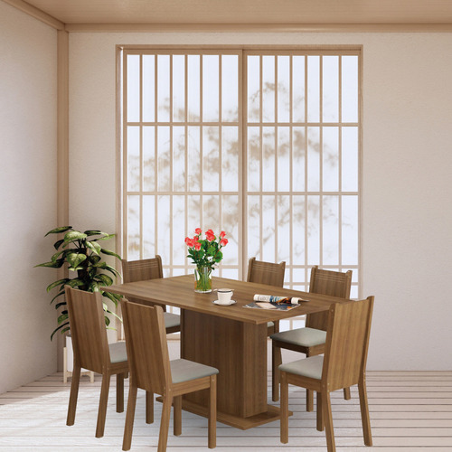 Juego De Comedor Con Tablero De Madera Y 6 Sillas Sintéticas