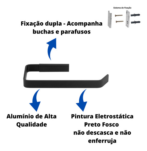 Porta Papel Higiênico Quadrado Preto Fosco Papeleira