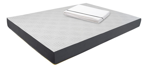 Colchón Queen Size En Caja 15 Cm Altura + Juego De Sábanas Blanco Con Gris