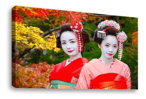 Cuadro Decorativo Canvas Moderno Geishas Color Natural Armazón Natural