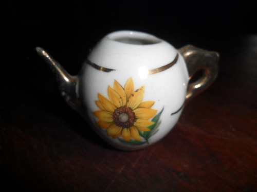 Antigua Cafetera Tetera Miniatura Dorado Porcelana Girasol