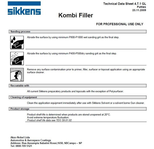 Masilla Rapida Putty Kombifiller - 0,200kg Sikkens 1k X 12 U