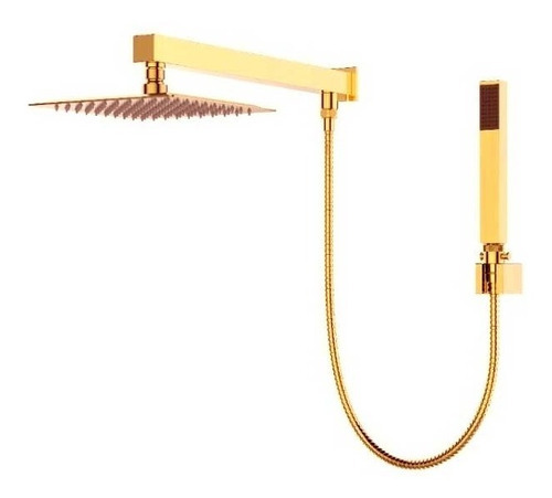 Ducha Chuveiro Quadrado Slim Com Desviador Dourado Gold Acabamento Polido