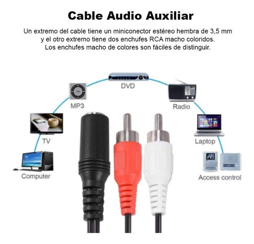 Imagen 2 de 8 de Cable Adaptador Estereo 2 Rca Machos A Aux 3.5mm Hembra