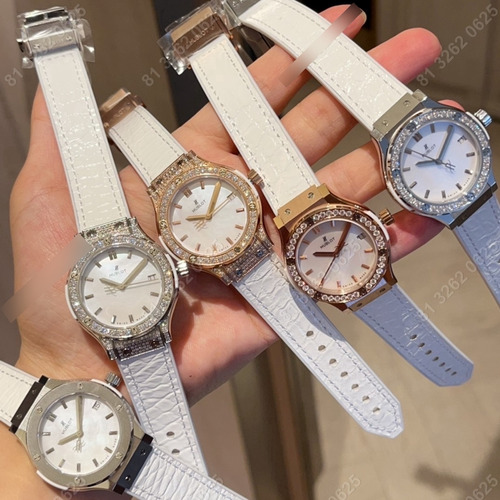 Hublot33 Mm Reloj De Pulsera De Mujer Blanco Piel De Vaca