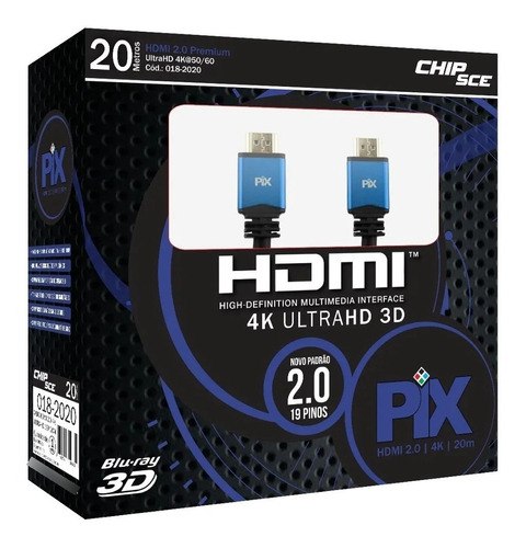 Cabo Hdmi Premium 2.0 4k Hdr 19p 3d Ultra C/ Filtro 20 Metro