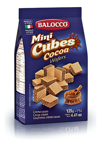 Biscoito Wafer Cocoa Balocco Mini Cubo Chocolate 125g