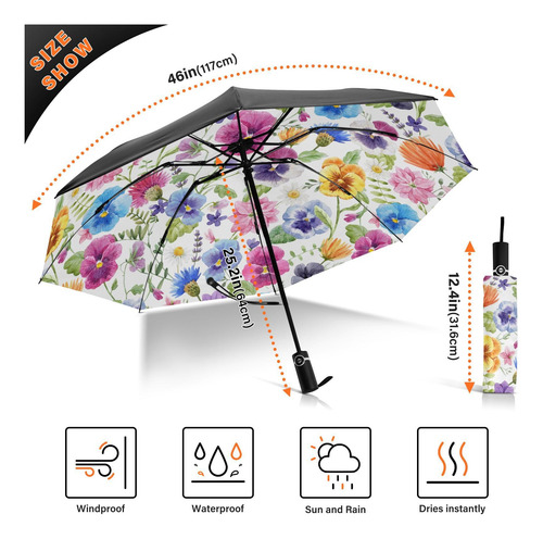 Alaza Paraguas Plegable Flores Verano Auto Apertura Mmg