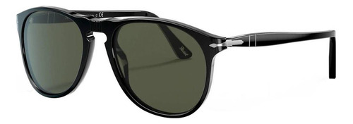 Óculos de sol Persol PO9649S Standard armação de acetato cor preto, lente verde de cristal clássica, haste preto de acetato