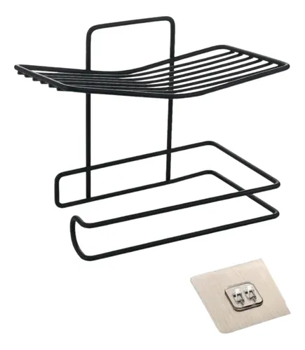 comprar Porta Rollo Papel Higienico Autoadhesivo Baño Metal Color Negro