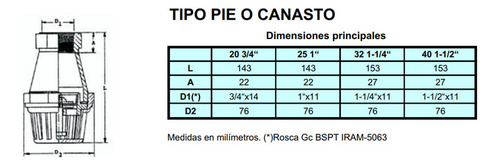 Valvula De Retención 40mm 1 1/2 Pie Canasto Albe Eloutlet.ar