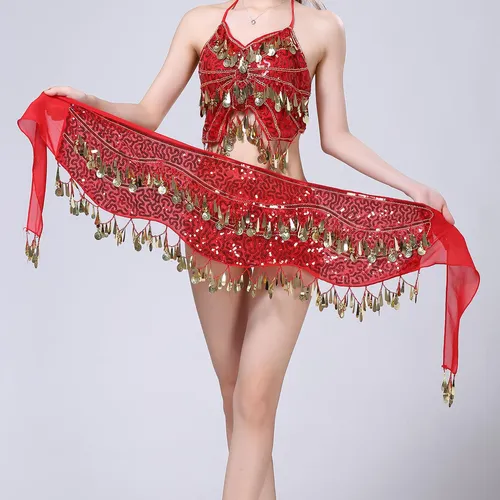 Bufanda A La Cadera Para Danza Del Vientre, Bufanda A Rojo