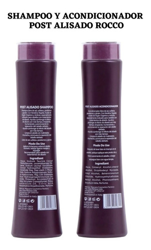 Imagen 3 de 3 de Pack Shampoo Y Acondicionador Post Alisado Rocco Sin Sal