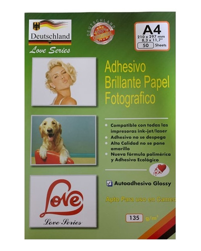 Papel Fotográfico A4 Adhesivo Glossy 50 Unidades