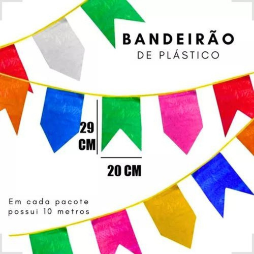 Bandeirão Festa Junina De Plástico 10m Com Cordão Decoração