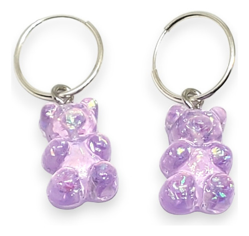 Aros Plata 925 Argollita 0so Osito Yummi Violeta Lila