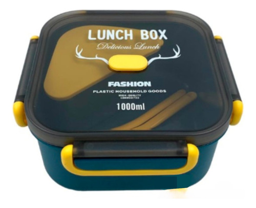 Lunchera Vianda Termica Camping Viajes Con Cubiertos Plastic Azul