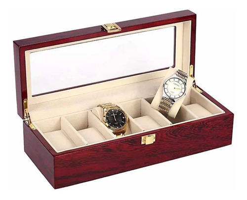 Imagen 1 de 6 de Caja Organizadora 6 Relojes En Madera ,almohadas Extraibles