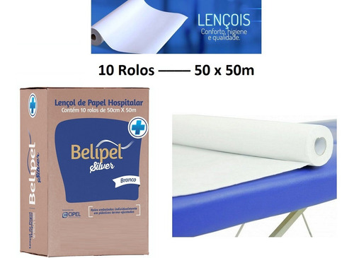 Imagem 2 de 3 de Rolo Lençol Hospitalar Caixa Com 10 Papel Descartável 50x50m