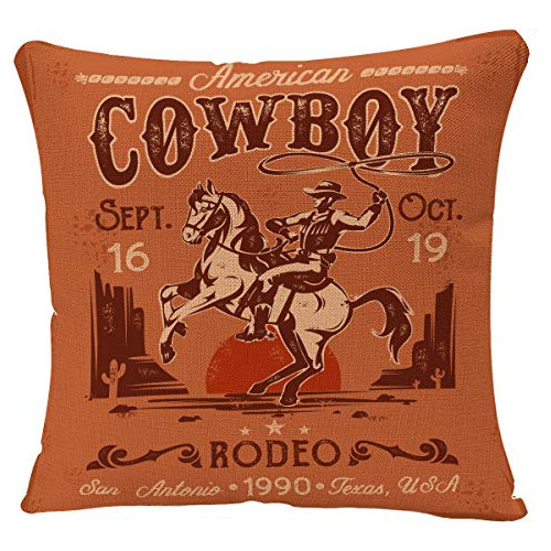 Funda Almohada Estilo Vaquero Rodeo, Cowboy Sobre Cabal...