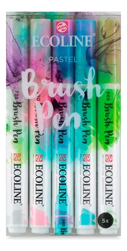 Set Plumones Punta Pincel Ecoline (5 Colores Pastel)
