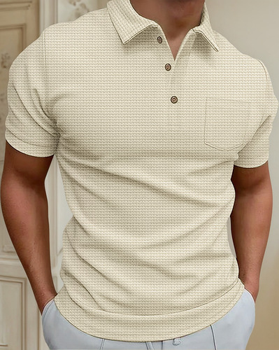 Jersey Casual Liso Con Botones A La Moda Para Hombre, Talla