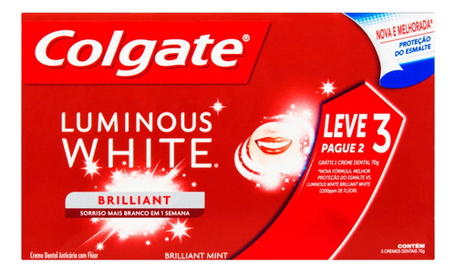 Pasta de dentes Colgate Luminous White Brilliant Mint  em creme pacote x 3 210 g