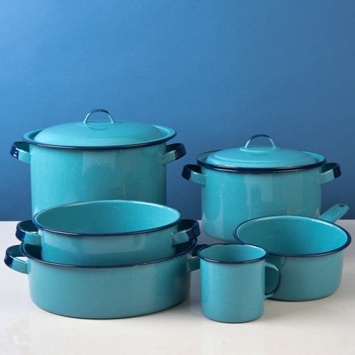 Imagen 5 de 8 de Batería De Cocina Clásica De Peltre 8 Piezas Azul Cinsa
