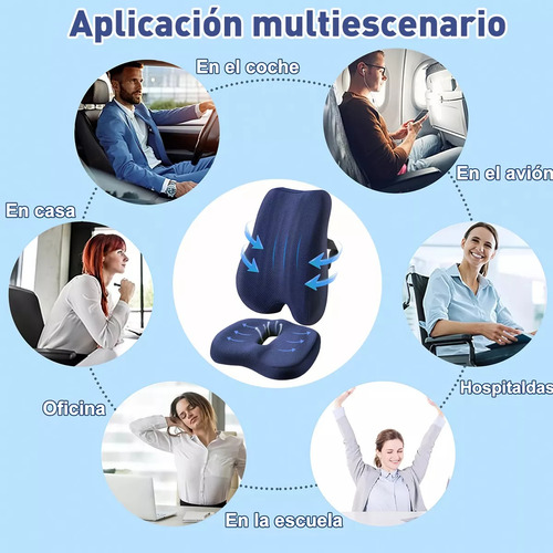 Cojín del Asiento y Almohada Lumbar Kit Espuma de Memoria Respaldo Coche Oficin Color Negro