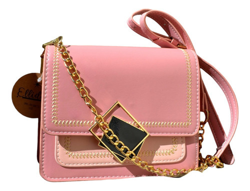 Cartera Mini Bag Bandolera Cadenas Doradas Rosa Y Negra 