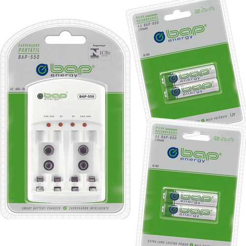 Imagem 1 de 6 de Carregador Pilha Bap Energy + 4 Pilhas Recar. A A 2700mah