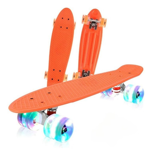 Tabla Patineta Skate Long Board Luz Led 56cm Naranja Penny