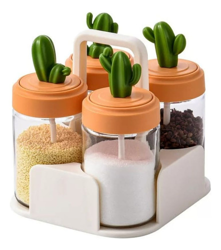 Set De 4 Condimenteros Con Cucharita De Tapa Cactus