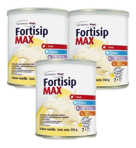 Fortisip Max Vainilla Suplemento Combo X 3 Latas X 350 Gr.