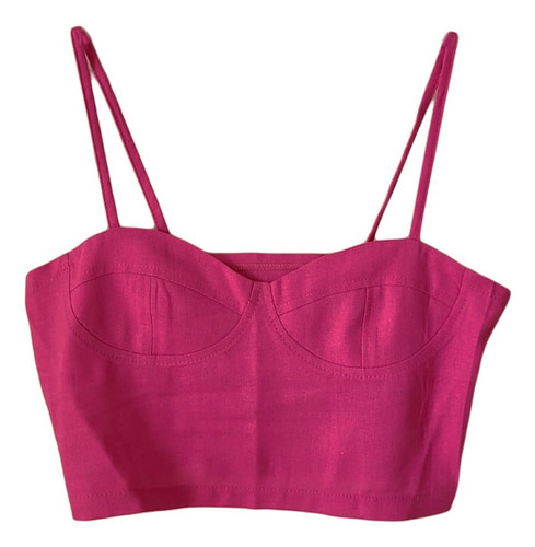 Top De Lino Fucsia Con Tirantes Y Escote Corazon