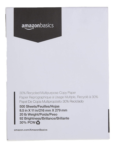 Papel De Impresora Amazon Basics 30% Reciclado, 8,5 X 11 Cm,