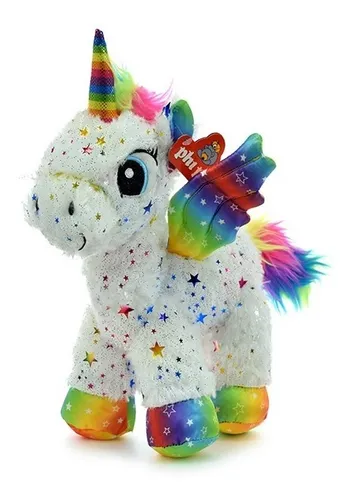 Peluche Unicornio Parado 30cm Con Estrellitas Aplicadas