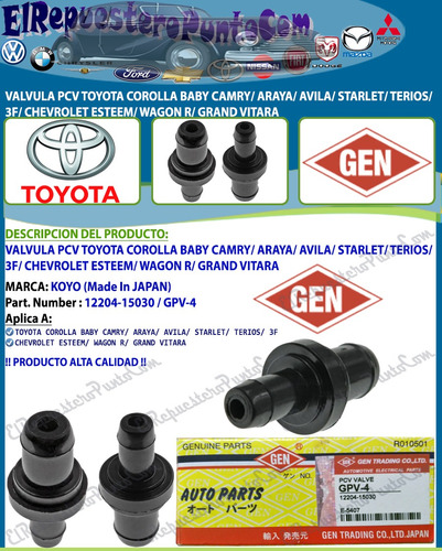 Valvula Pcv Corolla Baby Camry Araya Avila Starlet Terios 3f