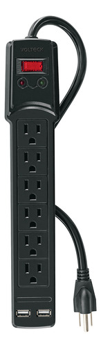 Multicontacto 14 Awg 6 Ent 2 Ptos. Usb Sup. 150j Negro 4 Pzs Negro