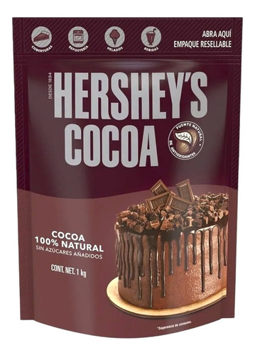 1 Kg De Cocoa Hershey's Natural Sin Azucar Añadida Original