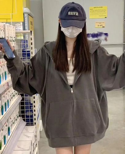 Chaqueta Tipo Sudadera Holgada Con Capucha Para Mujer