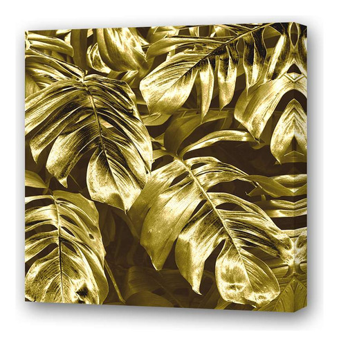 Cuadro 30x30cm Monstera Oro Plantas Deco Moderno Hojas