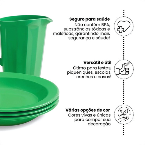 Kit Jarra Com 4 Pratos + 4 Copos 200ml P/ Refeição Sobremesa