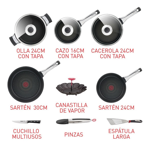 Imagen 3 de 10 de Batería De Cocina T-fal Hard Titanium 12pz Inducción Francia